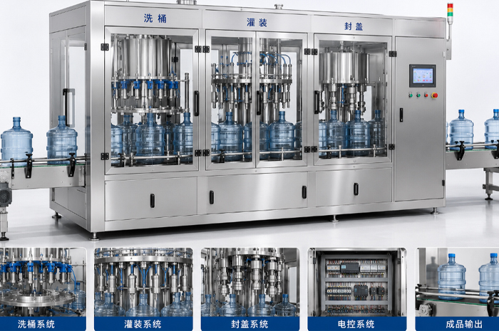 Intelligent 20L barreled water washing and filling machine - PLC fully automatic control, one machine completes three processes
