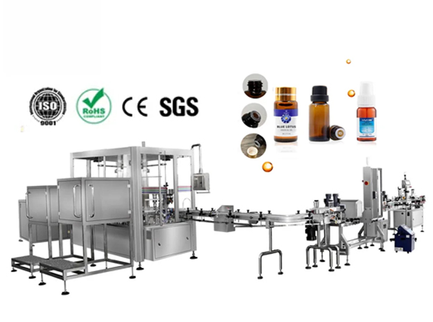 The fully automatic filling production line is equipped with filling capping  labeling  coding and packaging stations